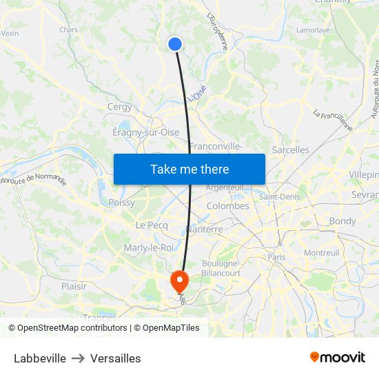 Labbeville to Versailles map