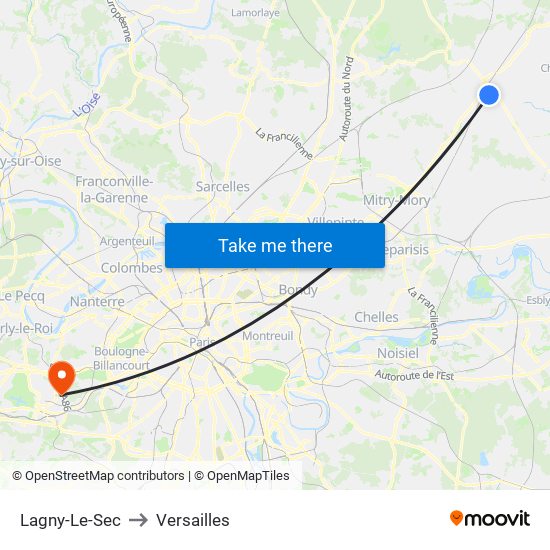 Lagny-Le-Sec to Versailles map