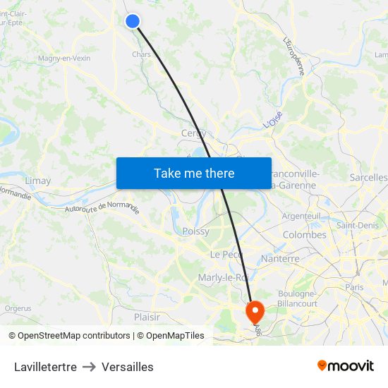 Lavilletertre to Versailles map