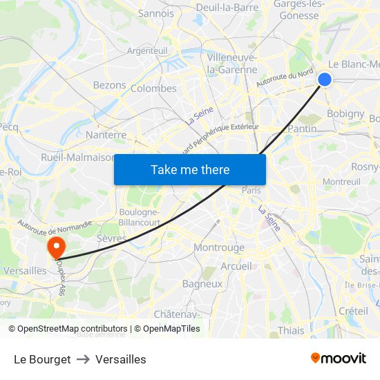 Le Bourget to Versailles map