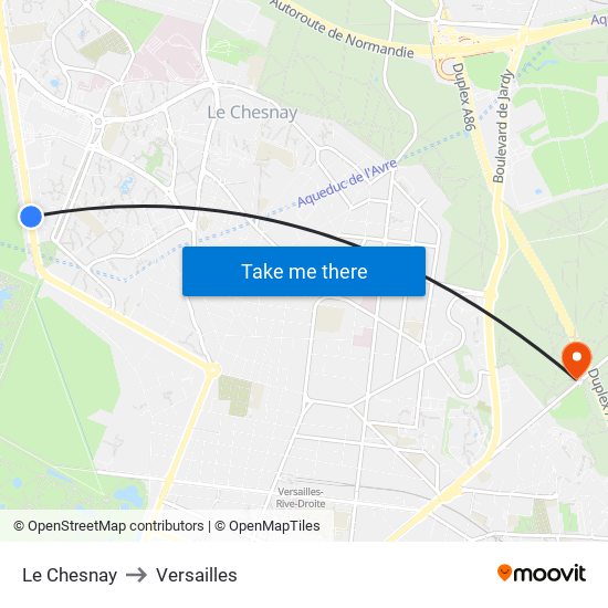 Le Chesnay to Versailles map