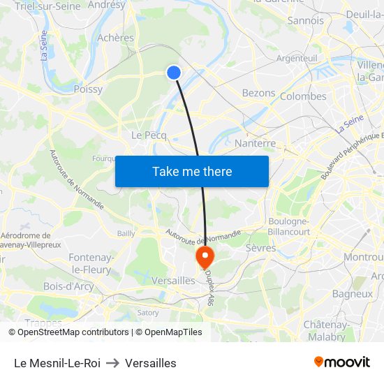 Le Mesnil-Le-Roi to Versailles map