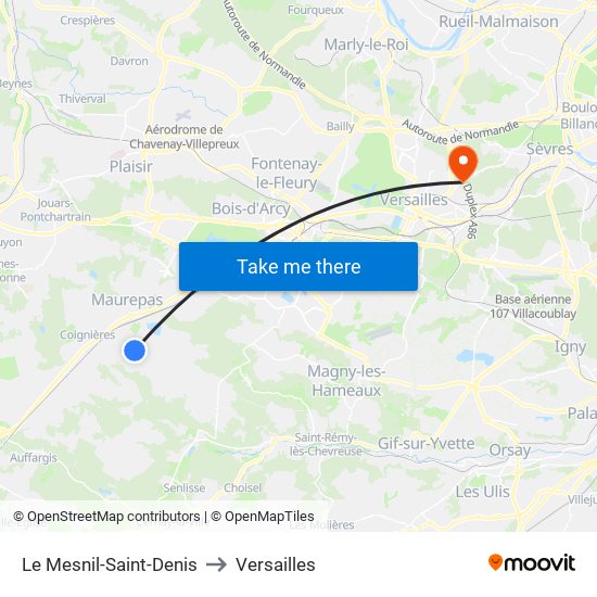 Le Mesnil-Saint-Denis to Versailles map