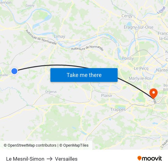 Le Mesnil-Simon to Versailles map