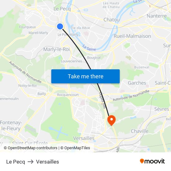 Le Pecq to Versailles map