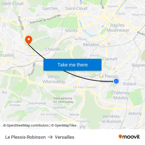 Le Plessis-Robinson to Versailles map