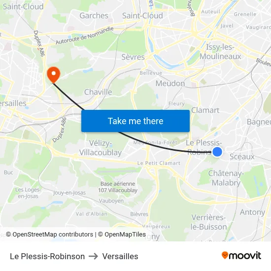Le Plessis-Robinson to Versailles map
