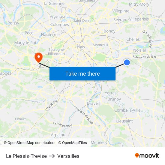 Le Plessis-Trevise to Versailles map