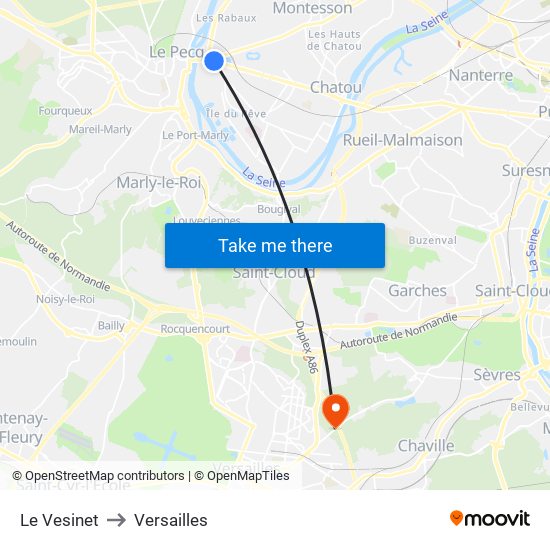 Le Vesinet to Versailles map