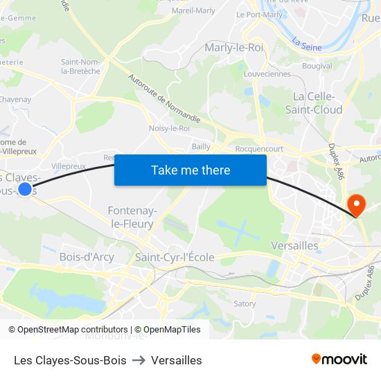 Les Clayes-Sous-Bois to Versailles map
