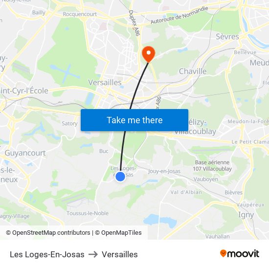 Les Loges-En-Josas to Versailles map