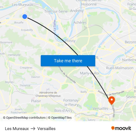 Les Mureaux to Versailles map