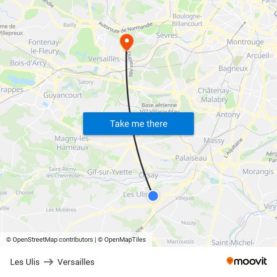 Les Ulis to Versailles map