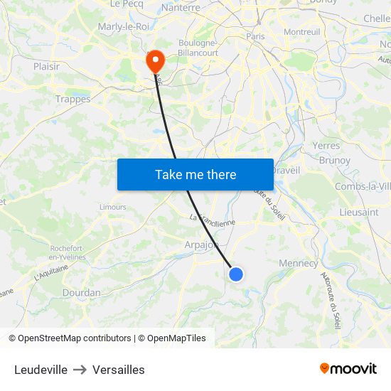 Leudeville to Versailles map