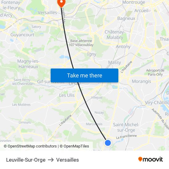 Leuville-Sur-Orge to Versailles map