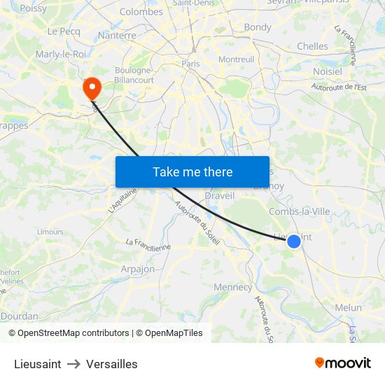 Lieusaint to Versailles map