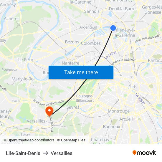 L'Ile-Saint-Denis to Versailles map