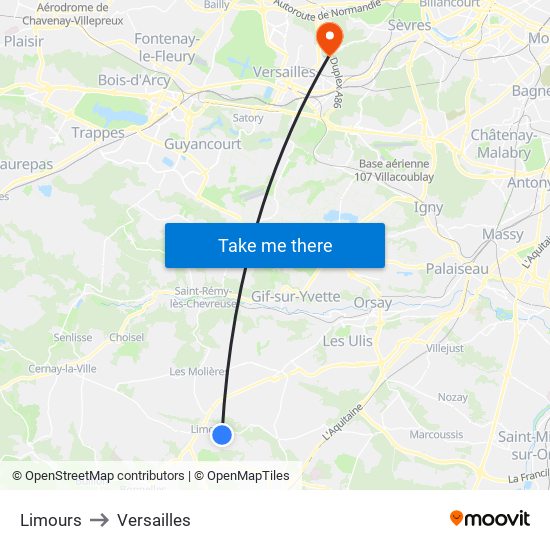 Limours to Versailles map