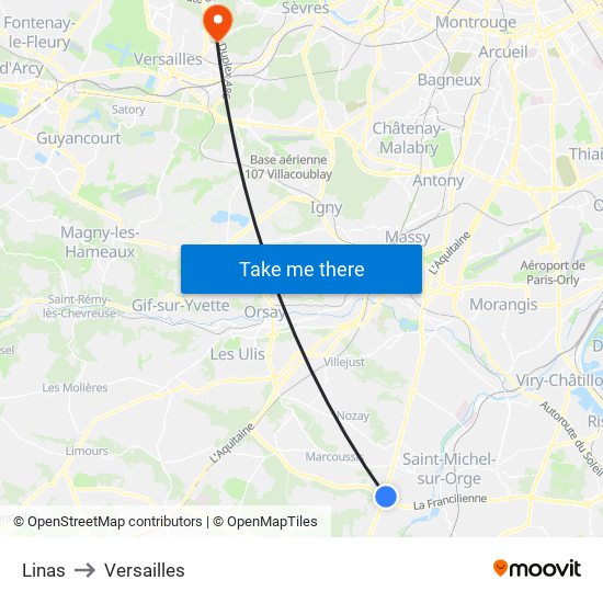 Linas to Versailles map