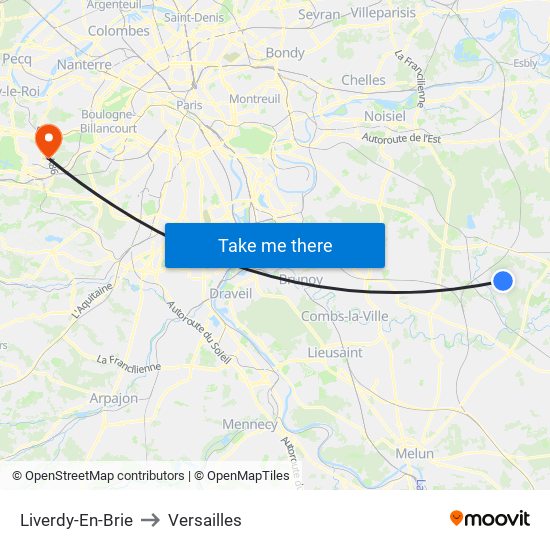 Liverdy-En-Brie to Versailles map