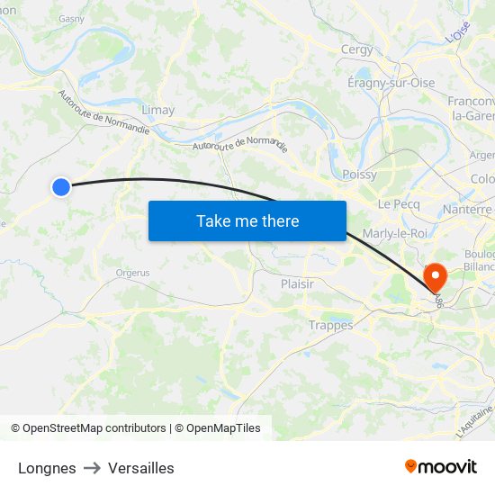 Longnes to Versailles map