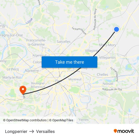 Longperrier to Versailles map