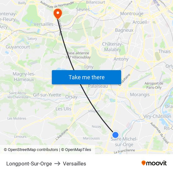 Longpont-Sur-Orge to Versailles map