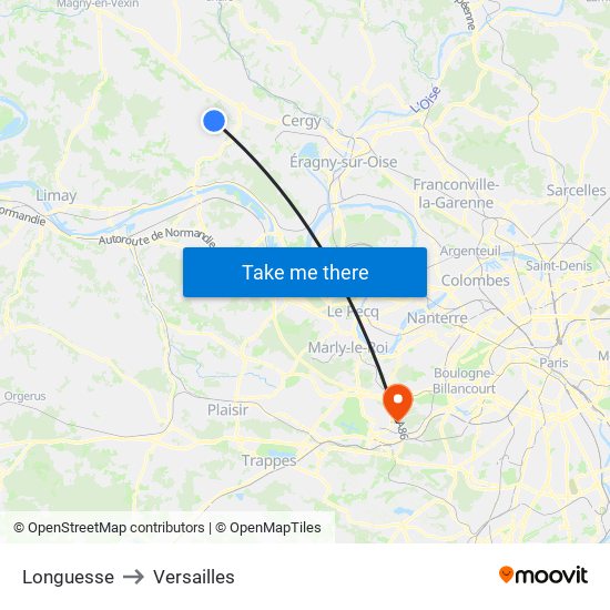 Longuesse to Versailles map
