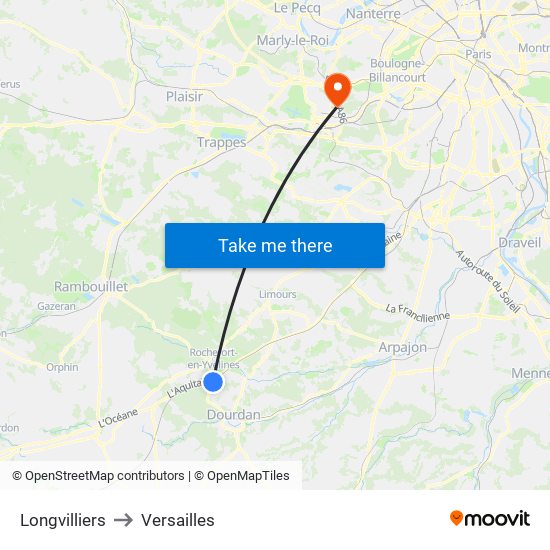 Longvilliers to Versailles map