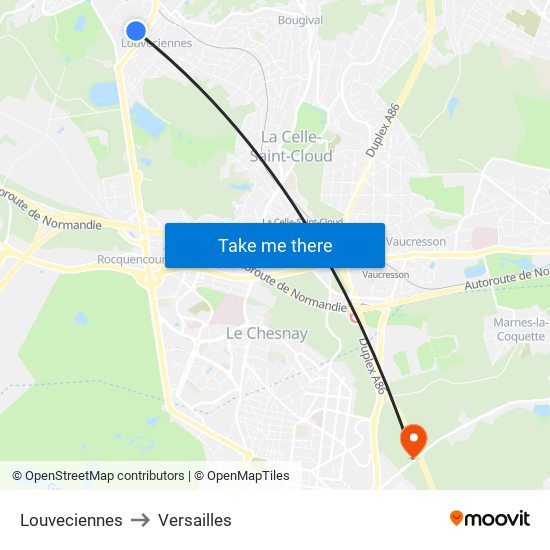 Louveciennes to Versailles map