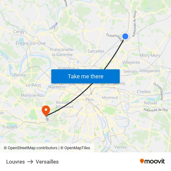 Louvres to Versailles map