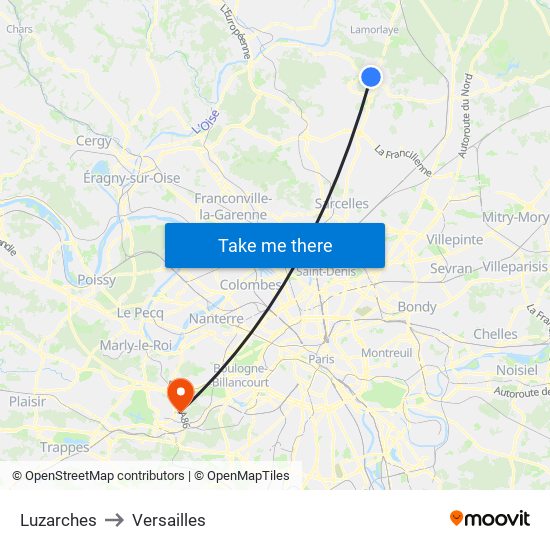 Luzarches to Versailles map