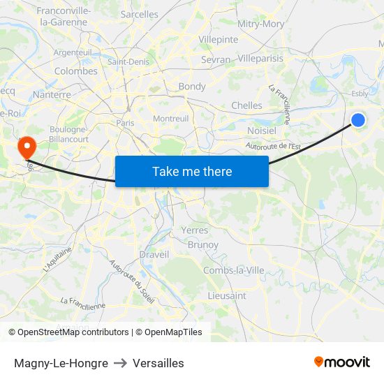 Magny-Le-Hongre to Versailles map