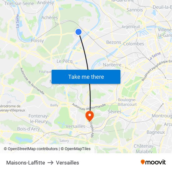 Maisons-Laffitte to Versailles map