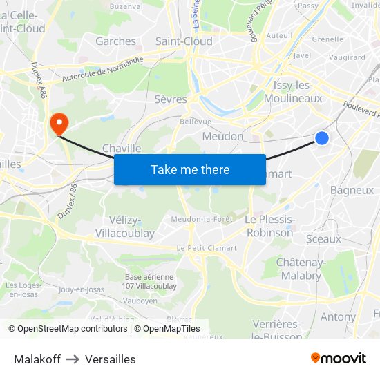 Malakoff to Versailles map