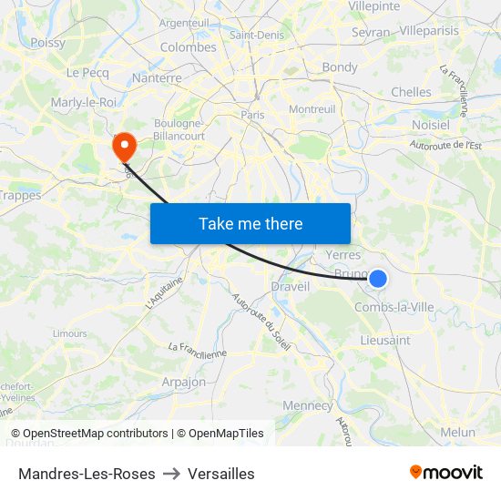 Mandres-Les-Roses to Versailles map