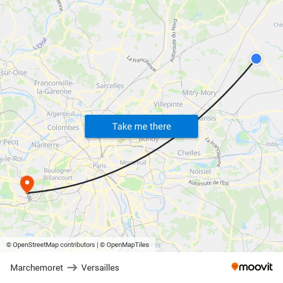 Marchemoret to Versailles map