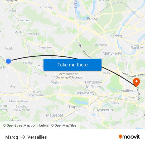 Marcq to Versailles map