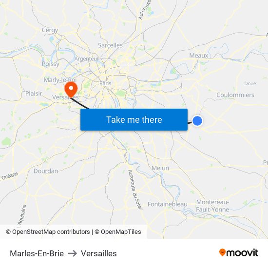 Marles-En-Brie to Versailles map