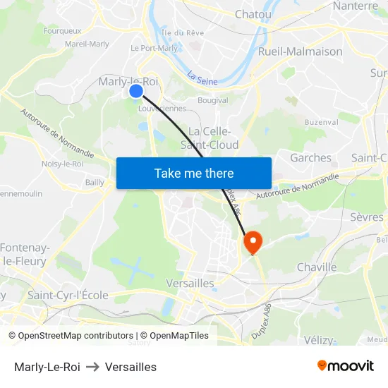 Marly-Le-Roi to Versailles map