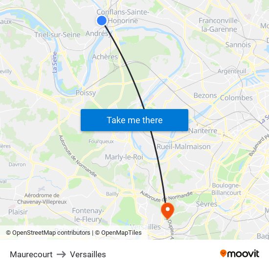 Maurecourt to Versailles map