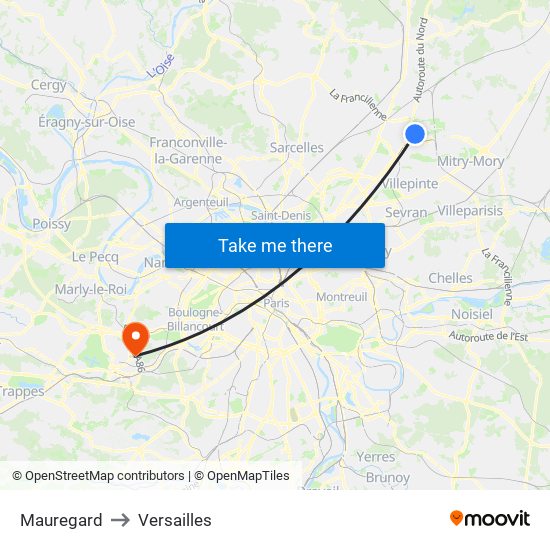 Mauregard to Versailles map