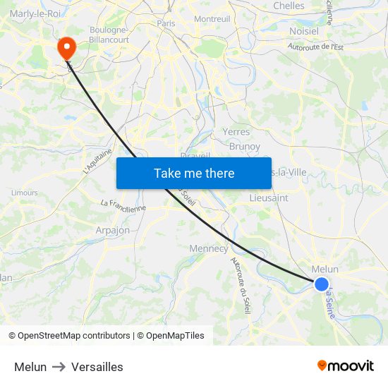 Melun to Versailles map