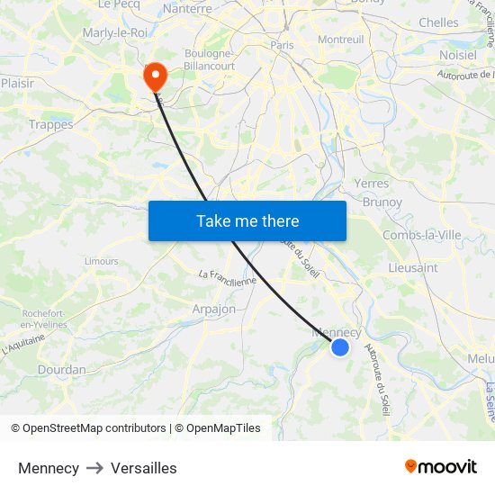 Mennecy to Versailles map