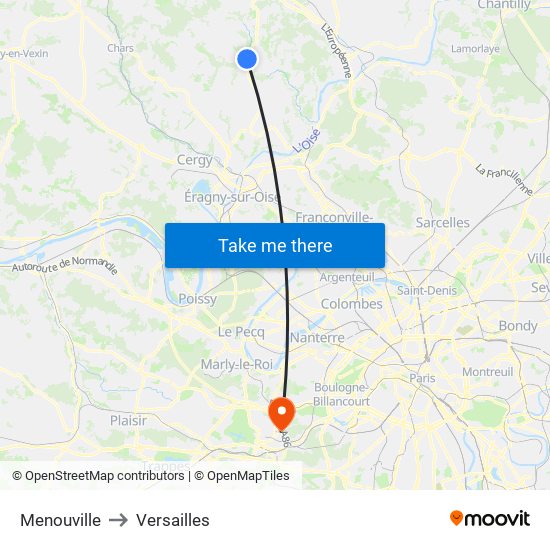 Menouville to Versailles map