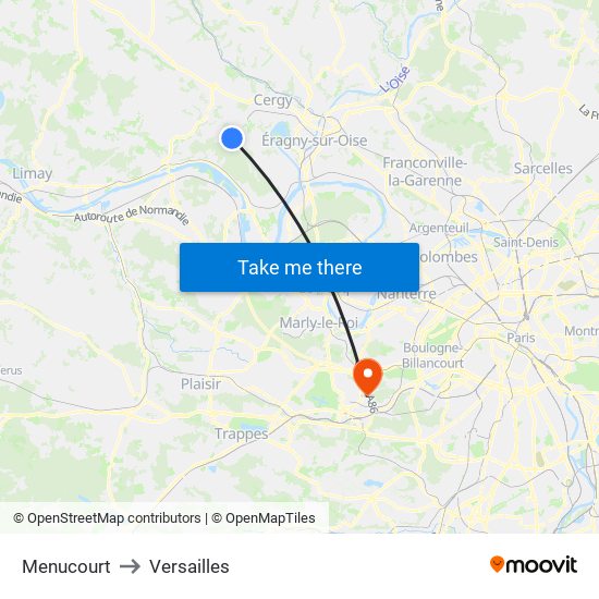 Menucourt to Versailles map