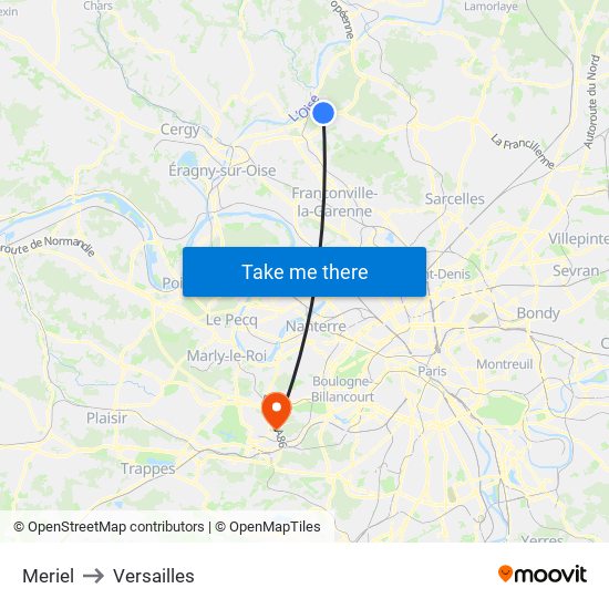 Meriel to Versailles map