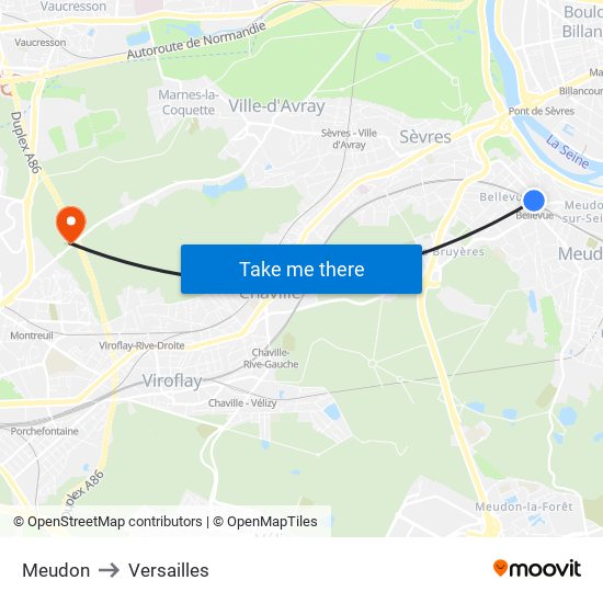 Meudon to Versailles map