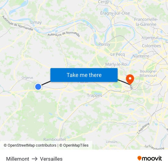 Millemont to Versailles map