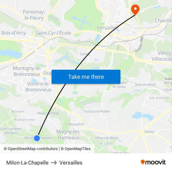 Milon-La-Chapelle to Versailles map